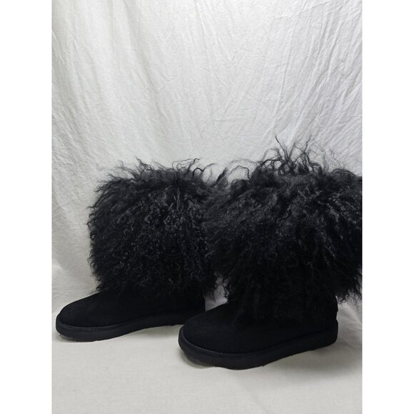 Ugg Women's Lida Boot Mongolian Sheepskin and Suede Black Size 6 US- RARE STYLE - Picture 1 of 13